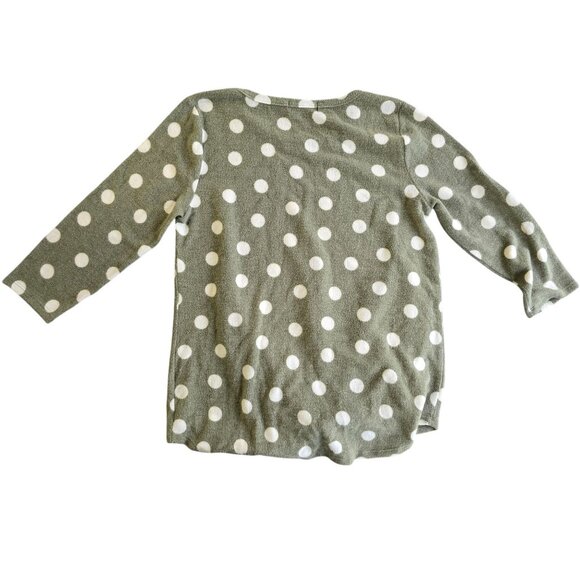 Kim & Cami Womens Polka Dot Long Sleeve Sweater Olive White Medium Soft - Picture 2 of 5